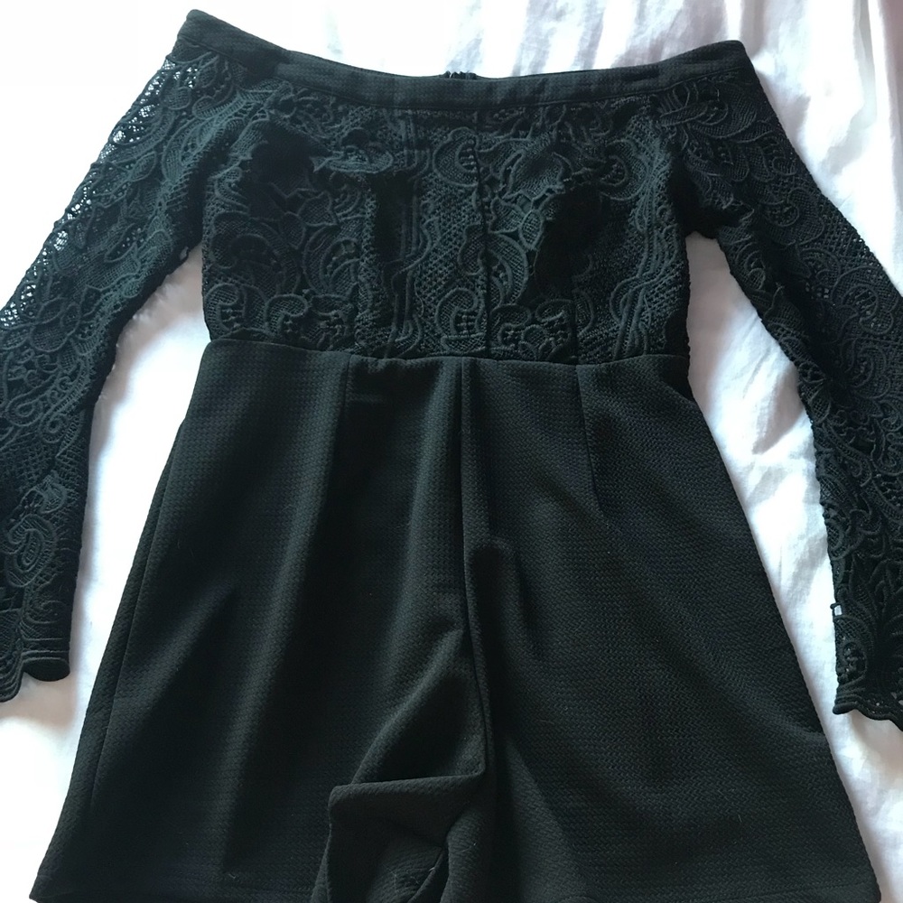 Black lace bell sleeve romper
